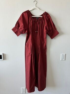 J. Crew Wine Red Puff-Sleeve Jumpsuit
